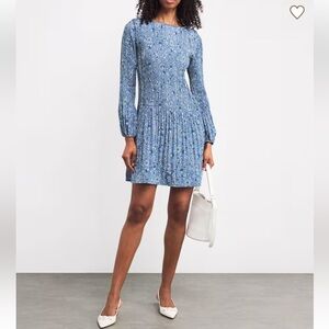 MAJE NWOT Blue Satin Bandanna Print Long Sleeve Mini Dress size 34